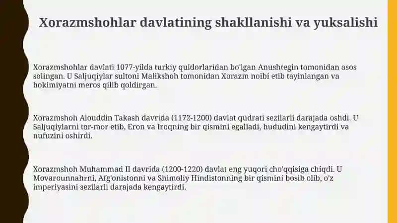 Xorazmshohlar davlati: Kelib chiqishi, yuksalishi va qulashi 3