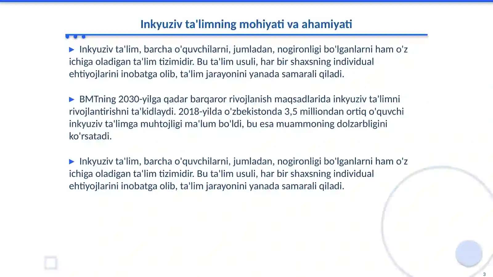 Inkyuziv ta'lim muammolarini o'rganish 3
