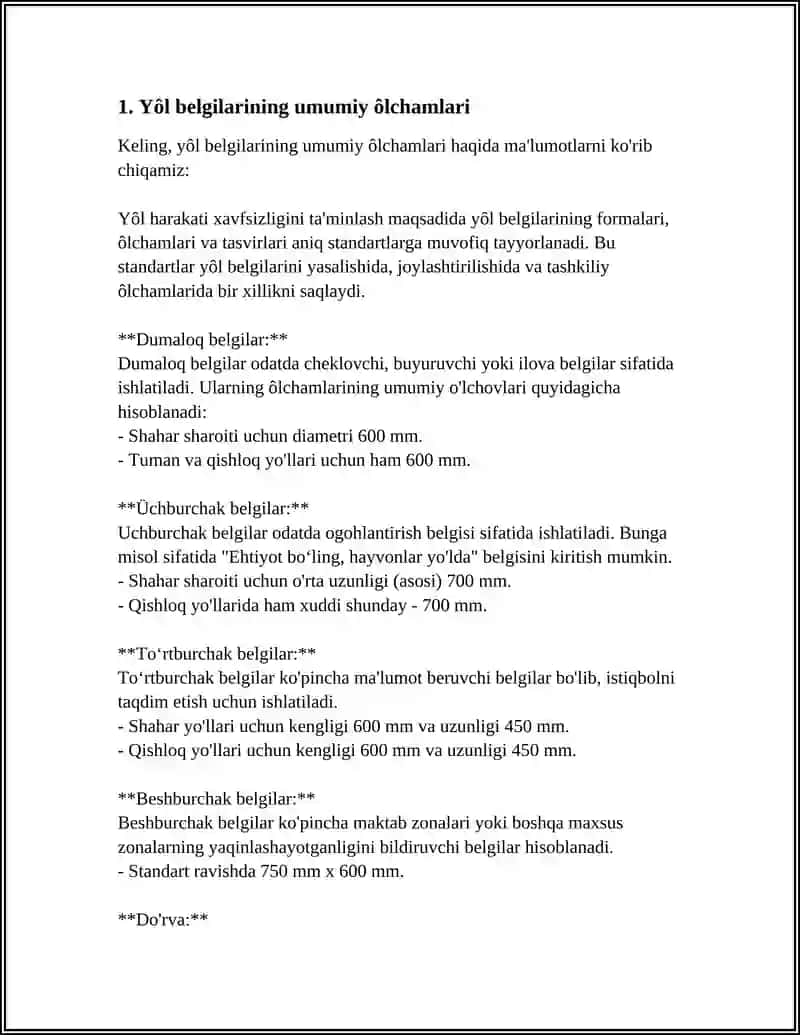 YÔL BELGI CHIZIQLARINI TUSHIRISHGA QÔYILADIGAN UMUMIY TALABLARI 3