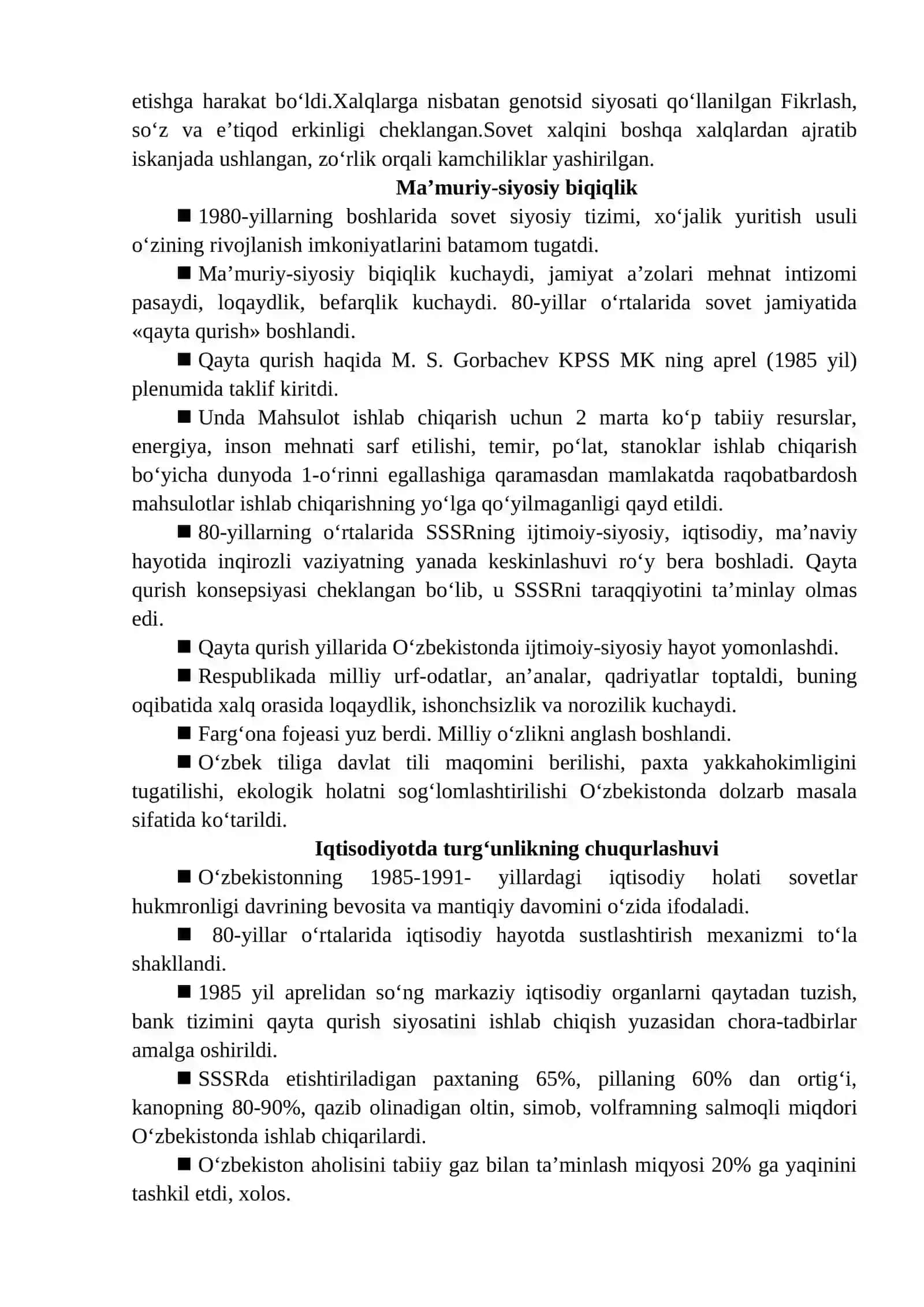 Mustaqillikka erishish arafasida O'zbekistondagi ijtimoiy-iqtisodiy jarayonlar 3