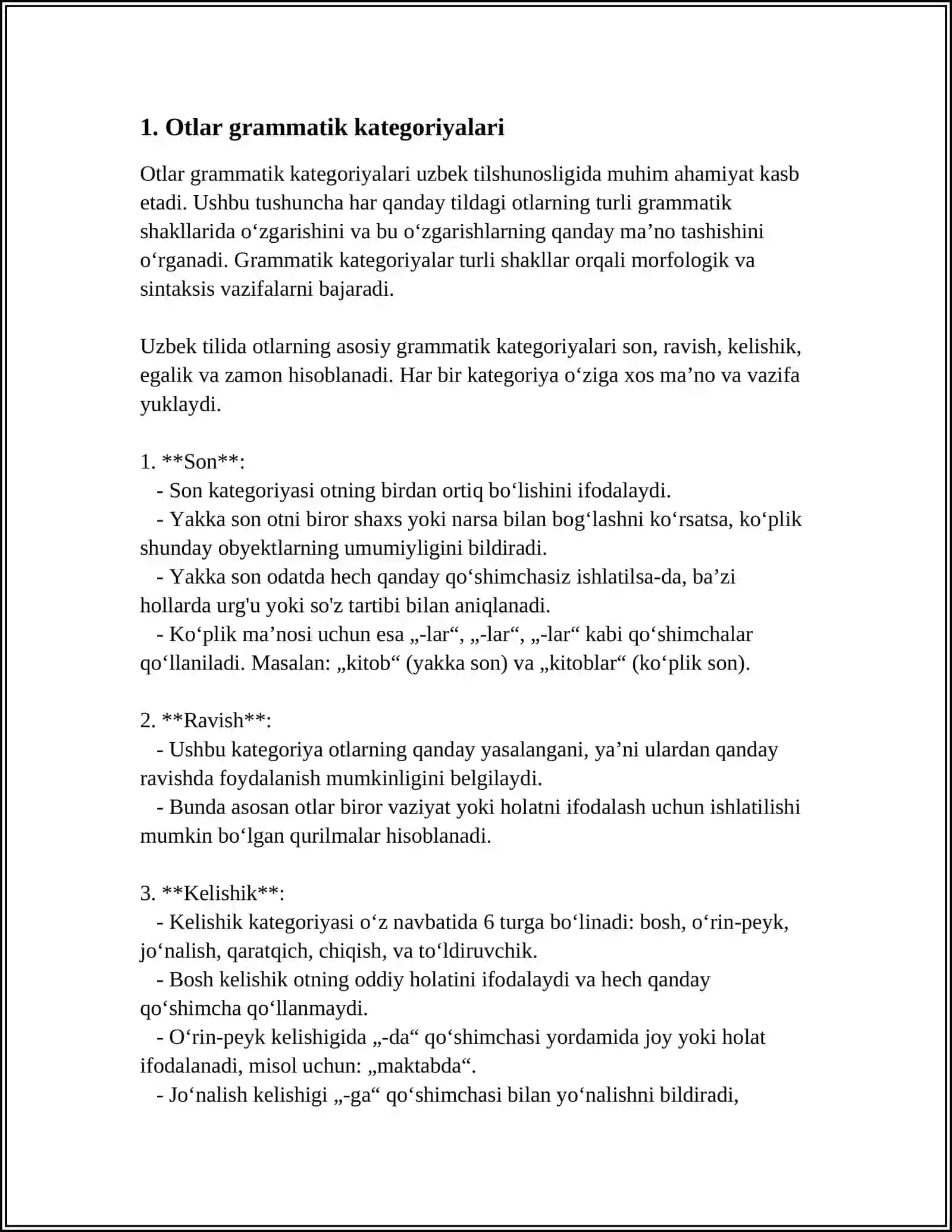 OTLAR GRAMATIK KATEGORYALAR LUGAT FORMASI OTLARNING TURLANISHI YUZ JAGA TEGISHLI SUYAKLAR 3