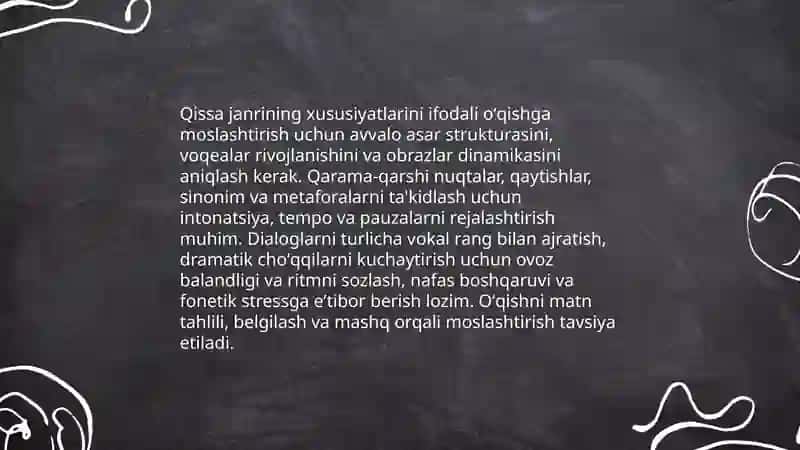Qissa janriga oid badiiy asarlarni ifodali oʻqish 3