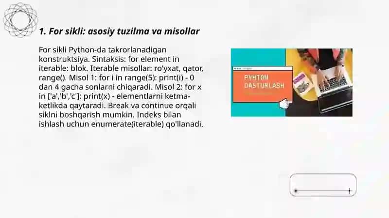 Python dasturlash tilida takrorlanuvchi algoritmlar 3