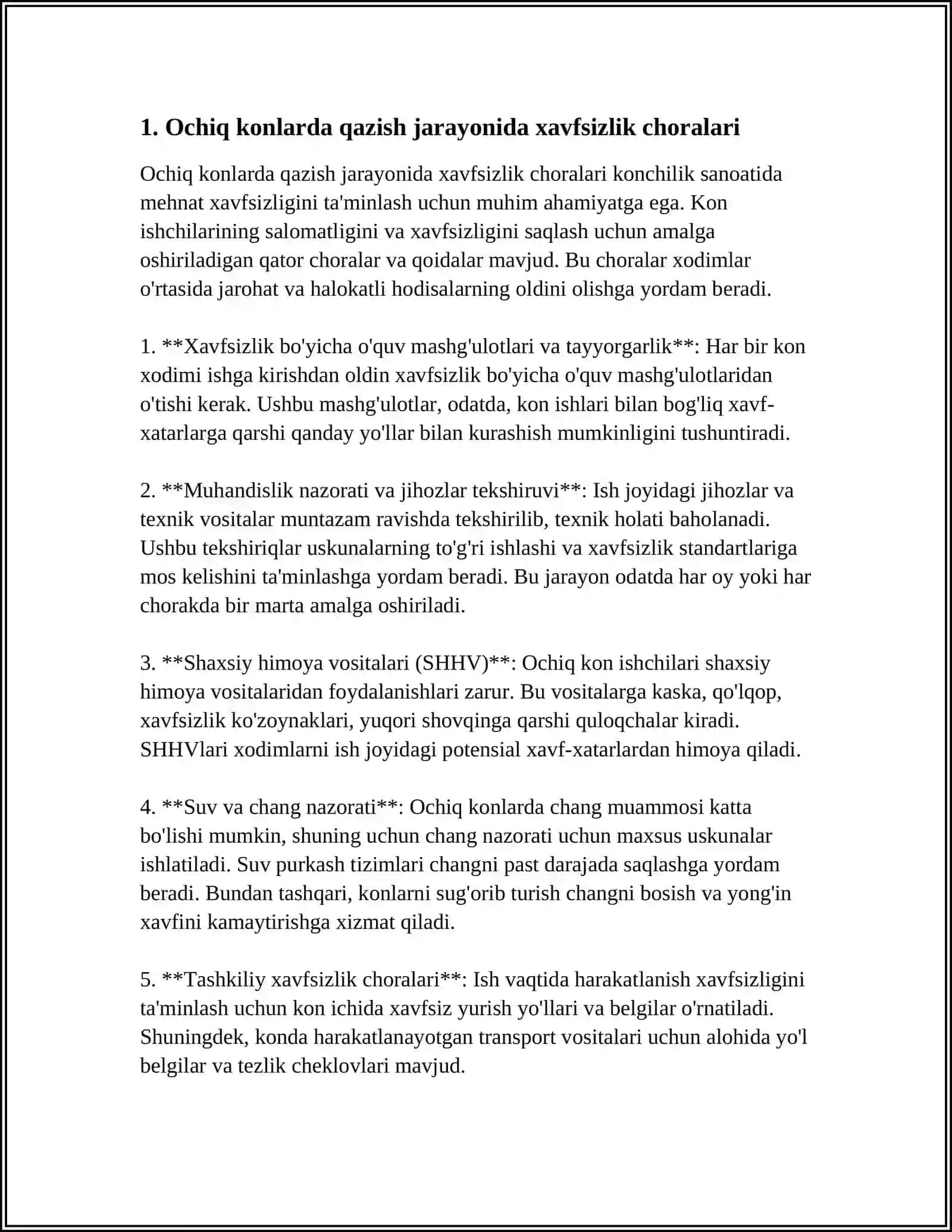 FOYDALI QAZILMA KONLARINI OCHIQ USULDA QAZIB OLISHDA XAVFSIZLIK QOIDALARI. TRANSPORT 3