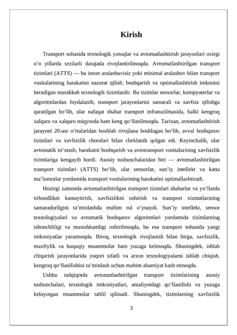 AVTOMATLASHTIRILGAN TRANSPORT TIZIMLARI VA ULARNING ISHLAB CHIQARISHDA QO`LLANILISHI 3