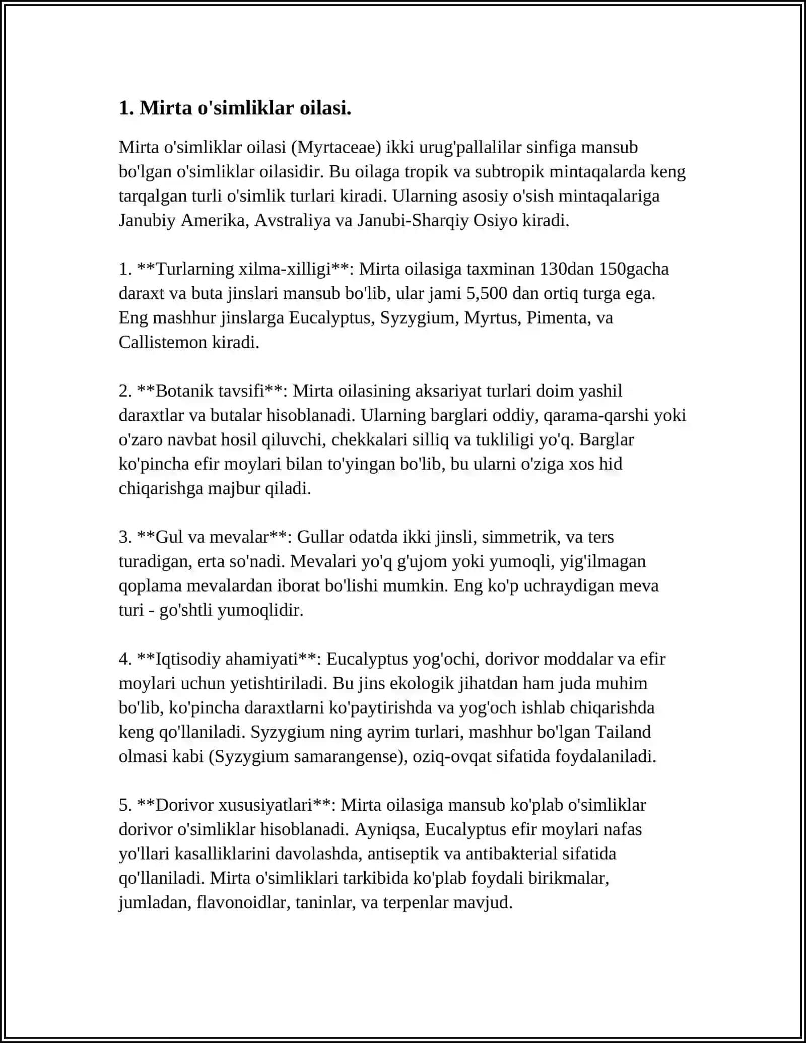 MIRTANAMOLAR QABILASI. OILALARI, TAVSIFI VA ASOSIY TURLARI 3