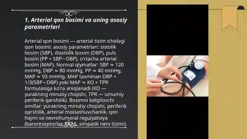 Arterial qon bosimi. Mikrosirkulyasiya tizimi. Qon tomitlar tonusini boshqarilishi. 3