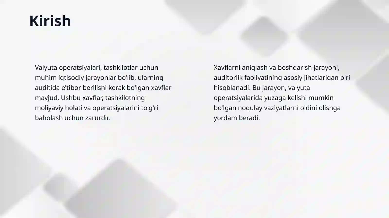 Valyuta operatsiyalari buyicha auditda etibor berilishi kerak bòlgan xavflar nimalardan iborat 3