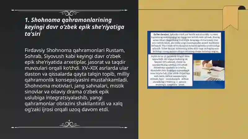 Firlavsiy “Shohnoma”si qahramonlarining keyingi davr epik poeziyasiga kóchishi 3