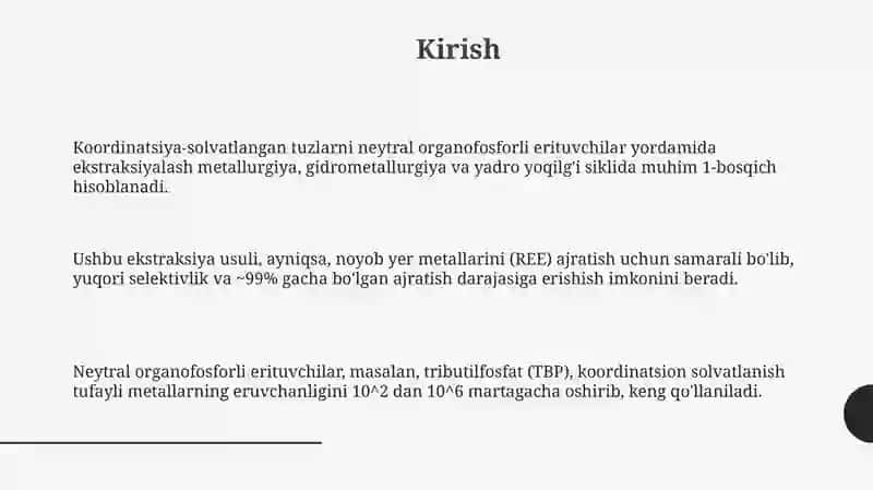 Koordinatsiya-solvatlangan tuzlarni neytral organofosforli erituvchilar bilan ekstraksiyasi 3