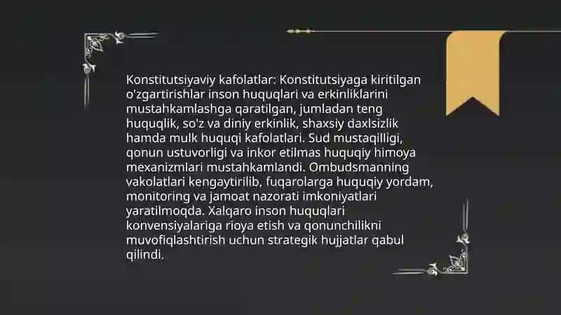 Yangi o'zbekiston inson haq huquqlari va erkinliklari kafolatining yaratilishi 3