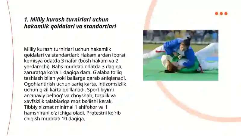 Milliy kurash turlari boʻyicha muhokama oʻtkazish va hakamlik qilish 3