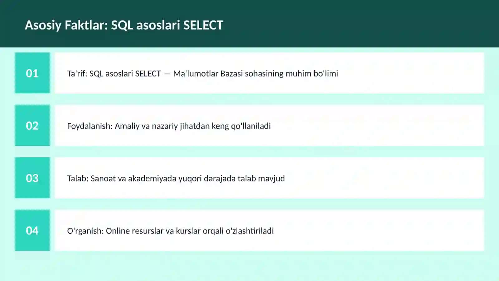 SQL asoslari SELECT 3