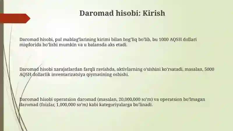 Tushumlar hisobi 3