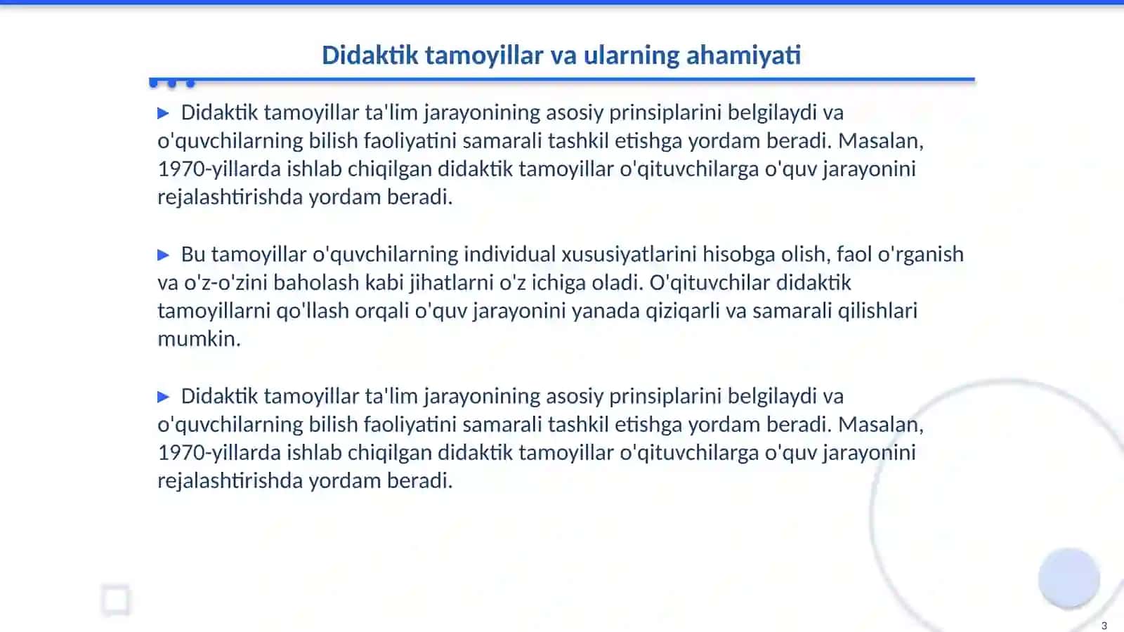 Texnologiya fanida qo’llaniladigan didaktik tamoyillar, o’qitish shakllari va metodlariga tavsif 3
