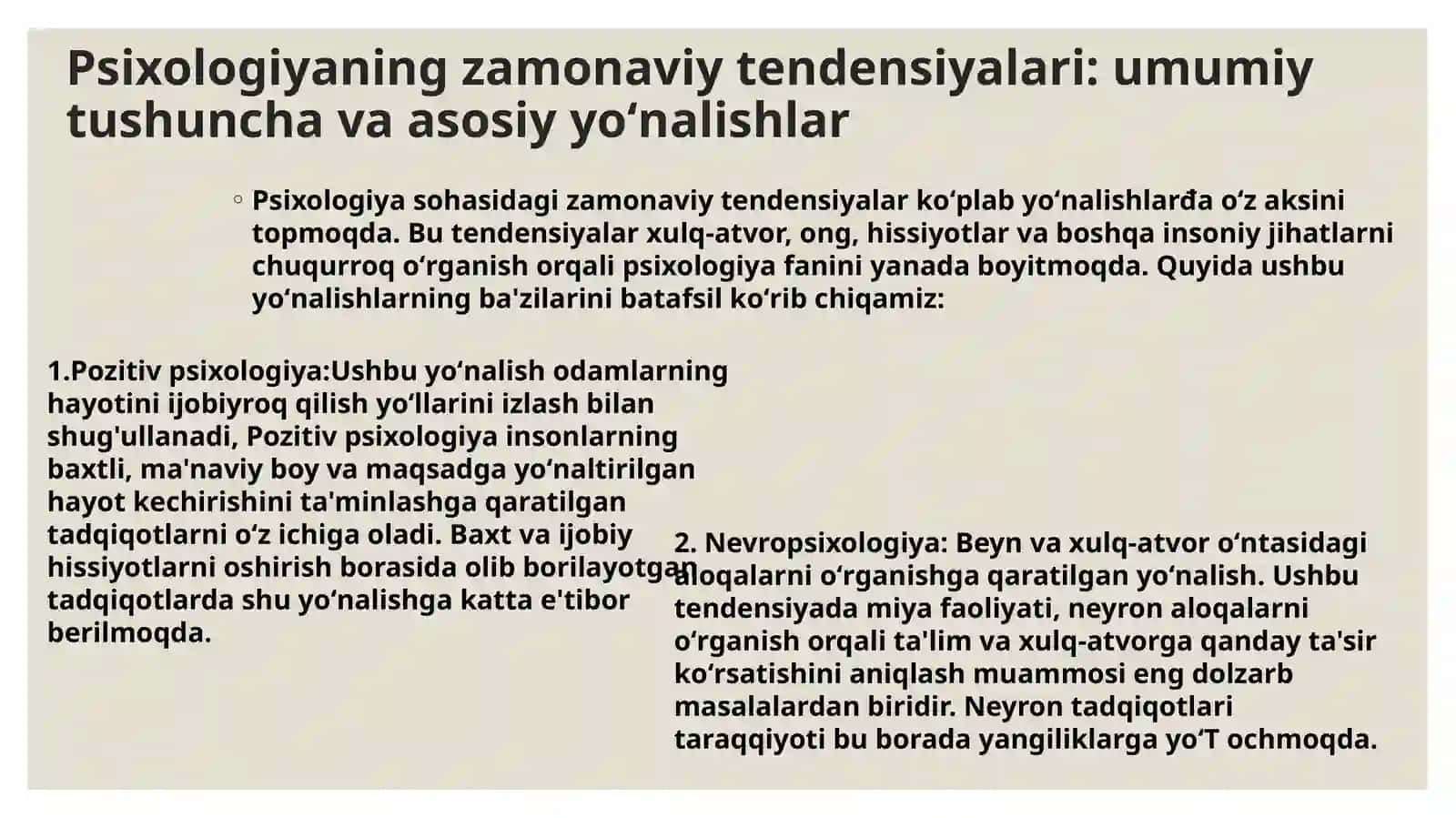 psixologiyaning zamonaviy tendensiyalari 3