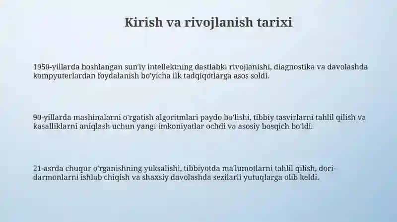 Sun'iy intellekt tibbiyotda: Tarix, zamonaviy texnologiyalar va amaliy qo'llanilishi 3