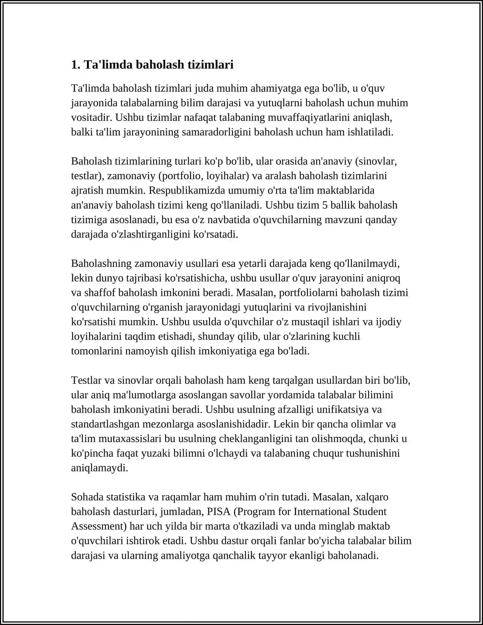 REJA FOYDALANILGAN ADABIYOTLAR SNOSKA BILIMLARNI BAHOLOVCHI TEKSHIRISH TIZIMLARI 3