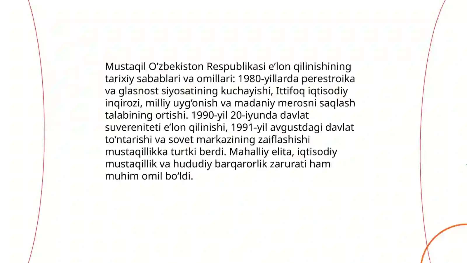 Mustaqil O‘zbekiston Respublikasi tashkil topishining tarixiy ahamiyati, O‘zbekistonning o‘ziga xos istiqlol va taraqqiyot yo‘li 3
