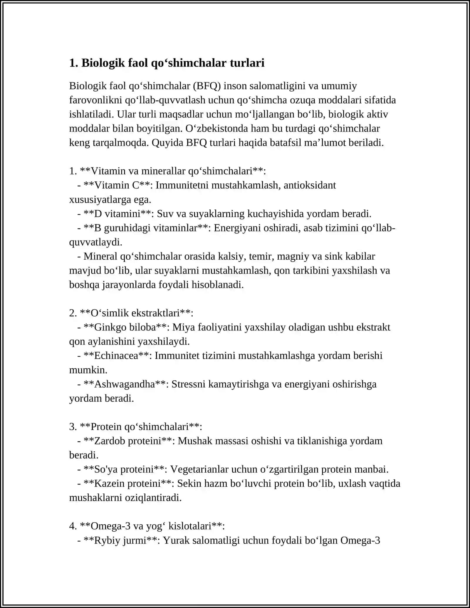 MUSTAQIL ISH Mavzu: BIOLOGIK FAOL QOʻSHIMCHALAR YARATISH 3