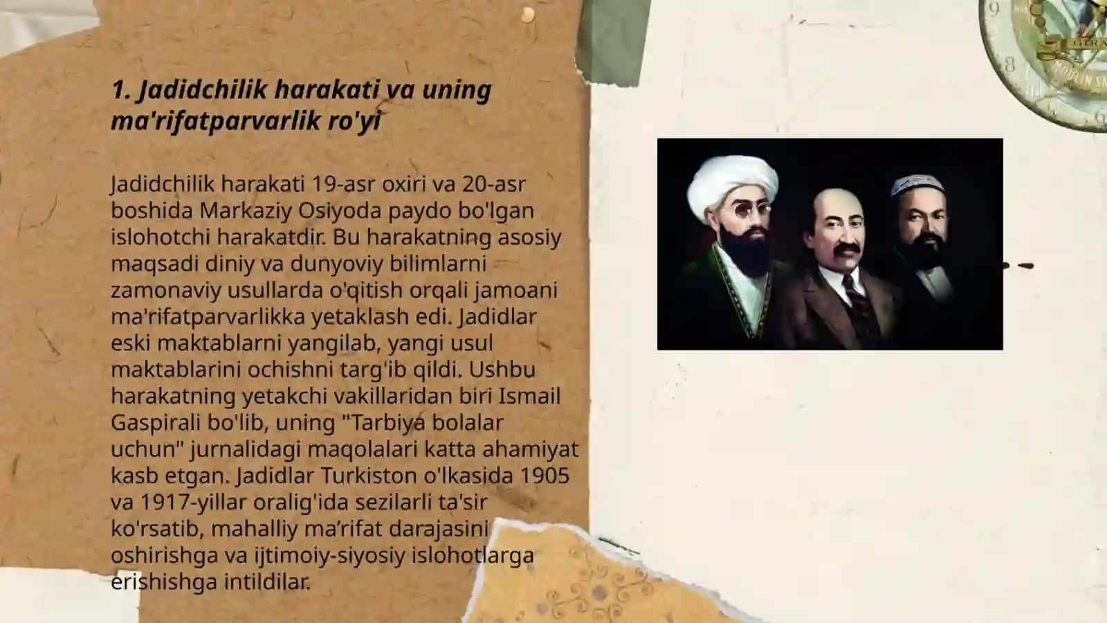 Jadid ma'rifatparvarlarining o'lka intimoiy-ma'naviy hayotida tutgan o'rni(Munavvar Qori, Ftrat,Behbudiy,Avloniy va boshqalar) 3