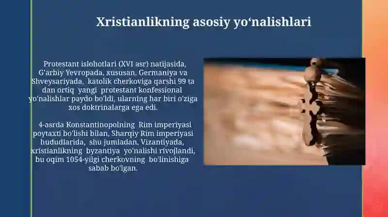 Xristianlikning paydo bo'lishi aqidalari asosiy yo'nalishlari ta'limotlari va manbalari 3