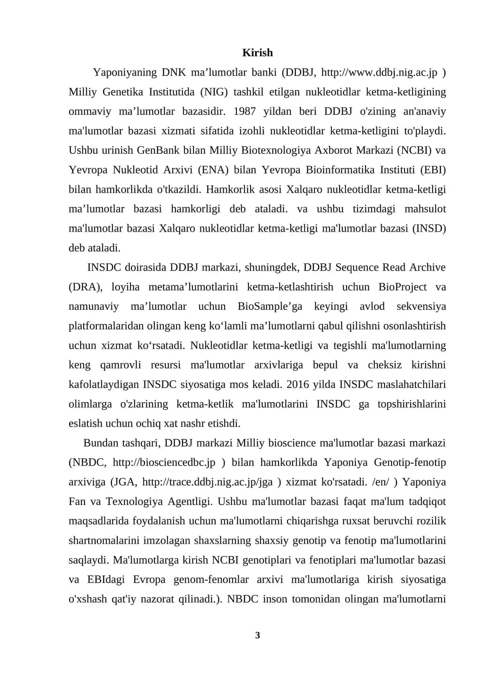 DDBJ - DNK VA RNK NUKLEOTIDLAR KETMA-KETLIKLARI MA`LUMOT BAZALARI 3