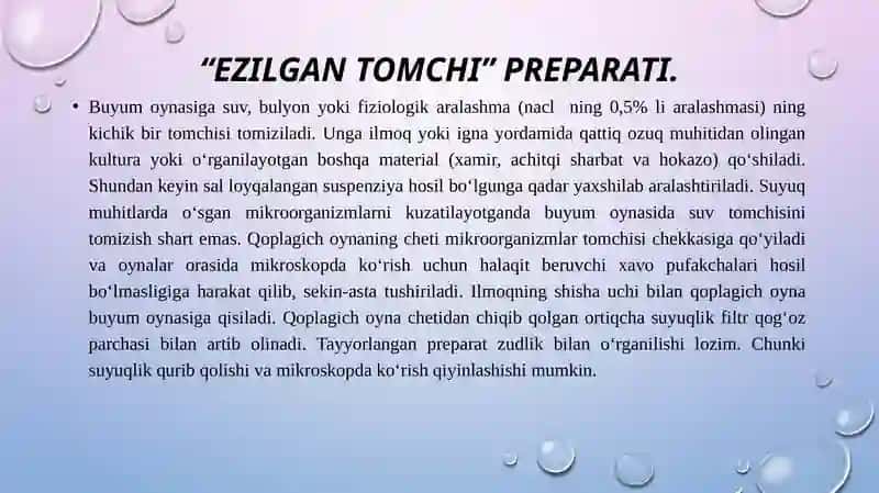 Mikroorganizmlardan preparat tayyorlash va bo'yash usullari 3