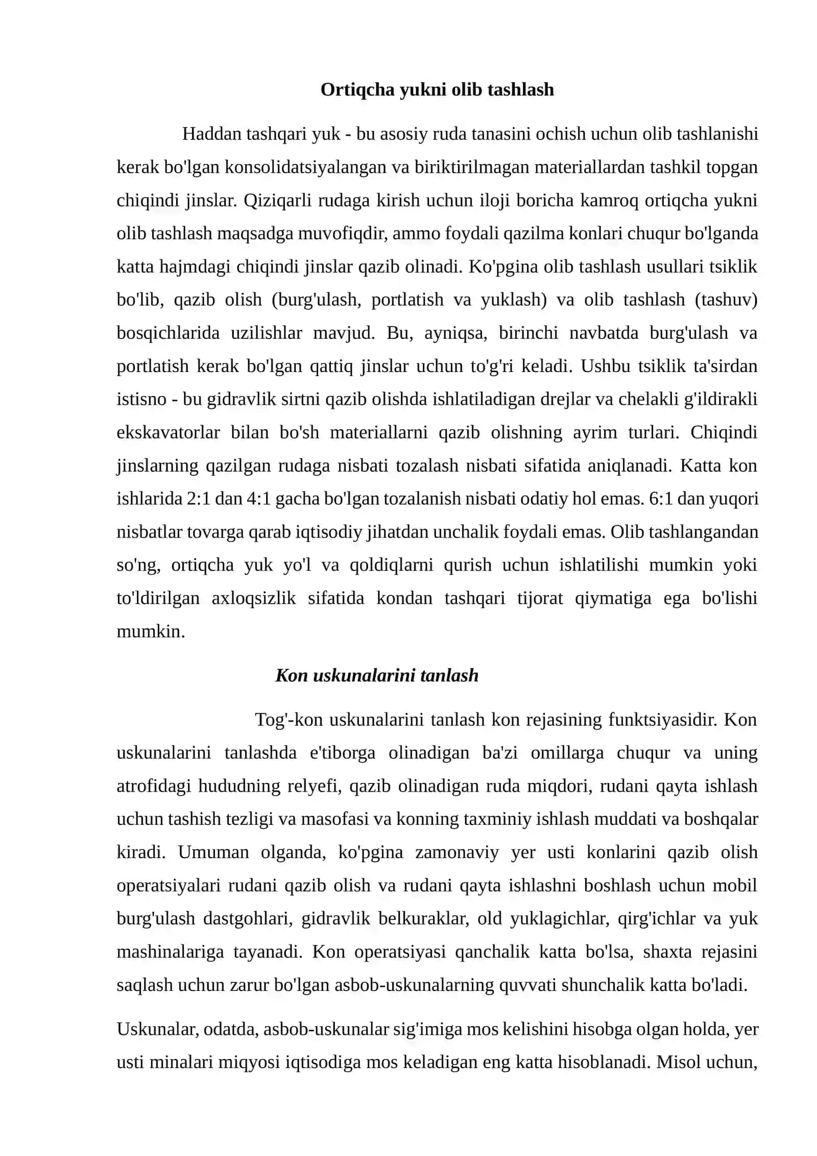 Foydali qazilma konlarini yer osti usulida qazib olishning o’ziga xos xususiyatlari 3