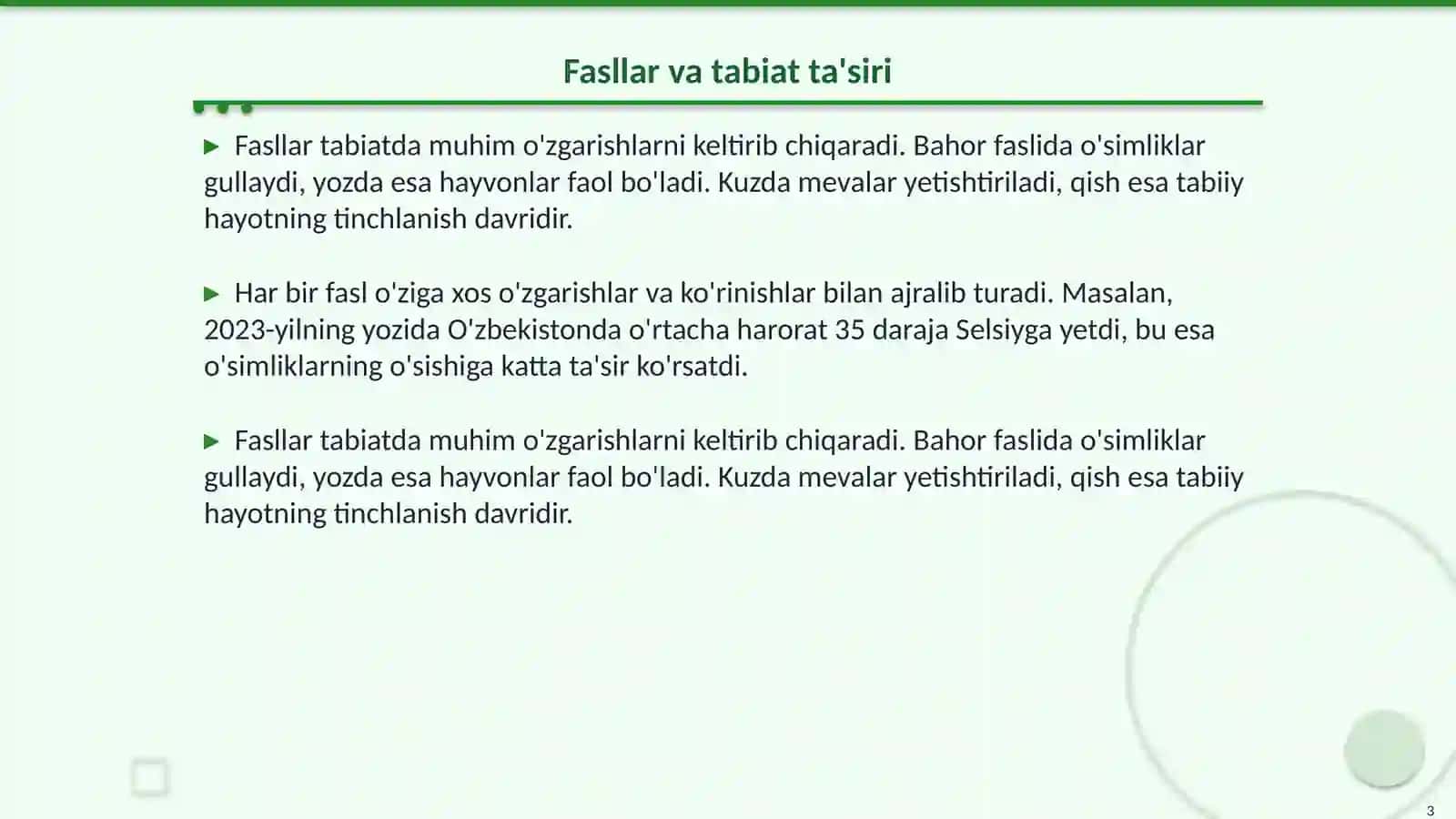 Turli fasllarda turli yosh guruhlarida tabiatga ekskursiyani loyihalashtirish 3