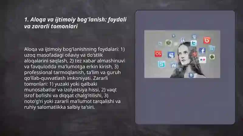 Ijtimoiy tarmoqlarning foydali va zararli tomonlari taqqoslash 3