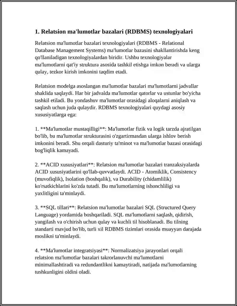 MA'LUMOTLAR BAZASINI SHAKILANTIRISHDA ISHLATILADIGAN TEXNOLOGIYALAR 3