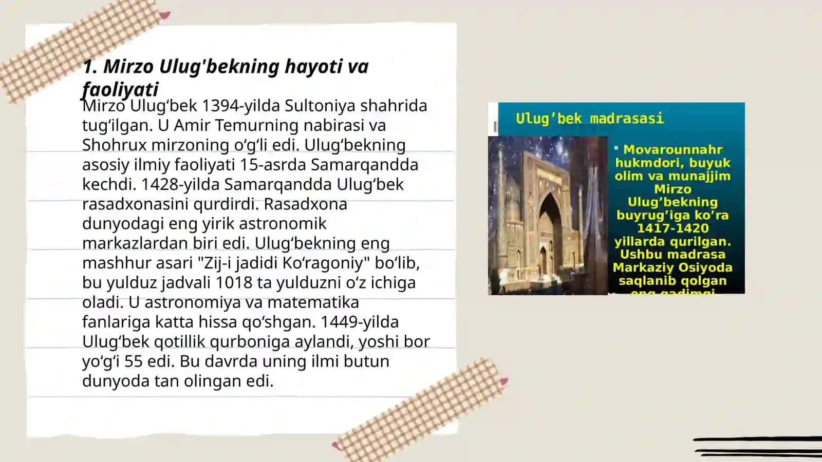 Mirzo Uluģbekning hayoti va faoliyati 3