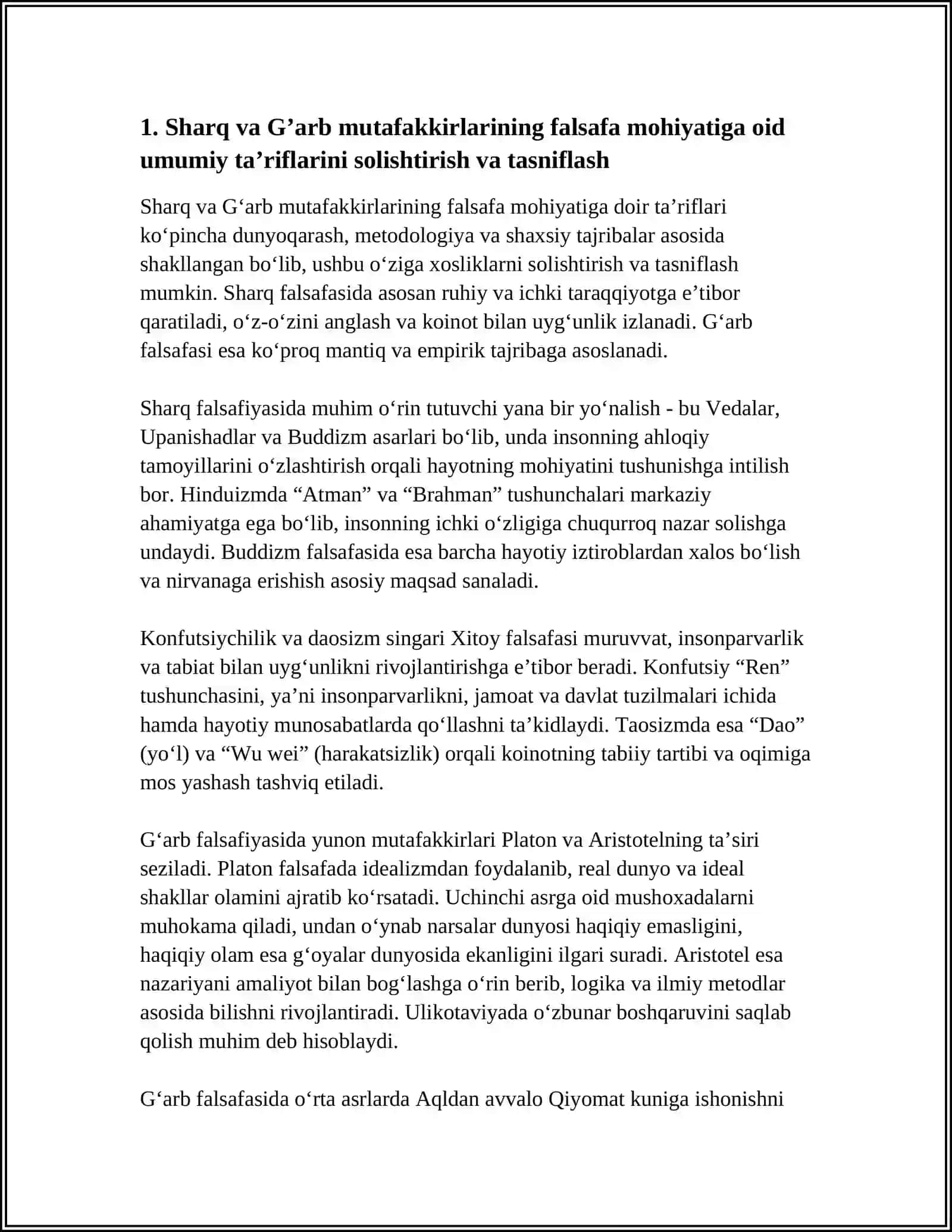 FALSAFANING MOHIYATIGA OID SHARQ VA G’ARB MUTAFAKKIRLARI TA’RIFLARINI TASNIFLASH 3