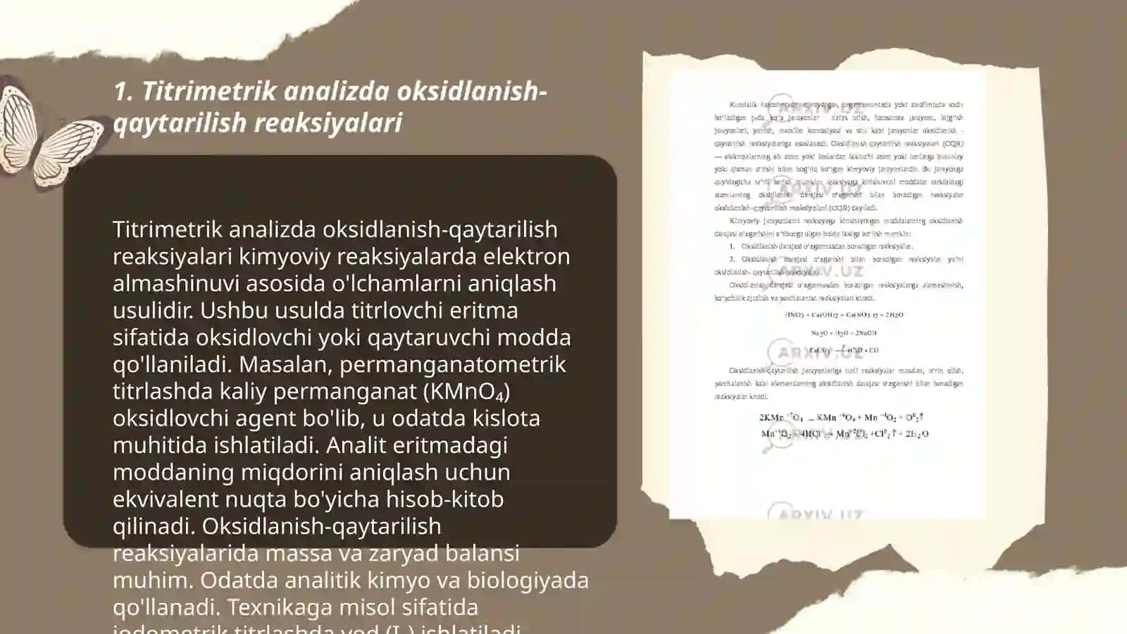 Oksidlanish -qaytarilish reaksiyalarining analitik kimyodagi qoʻllanilishi 3