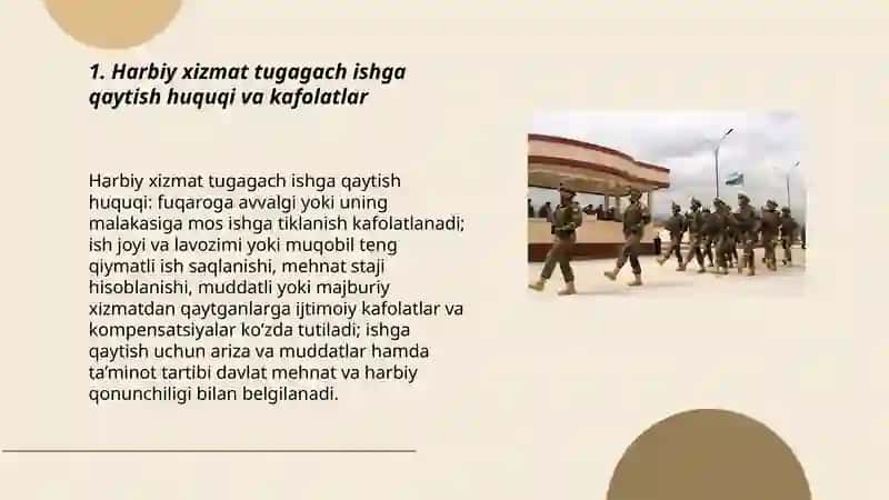 25 modda:Harbiy xizmatga chaqirilish yoki kirish munosibati bilan fuqarolarga beiladigan kafolatlar 3