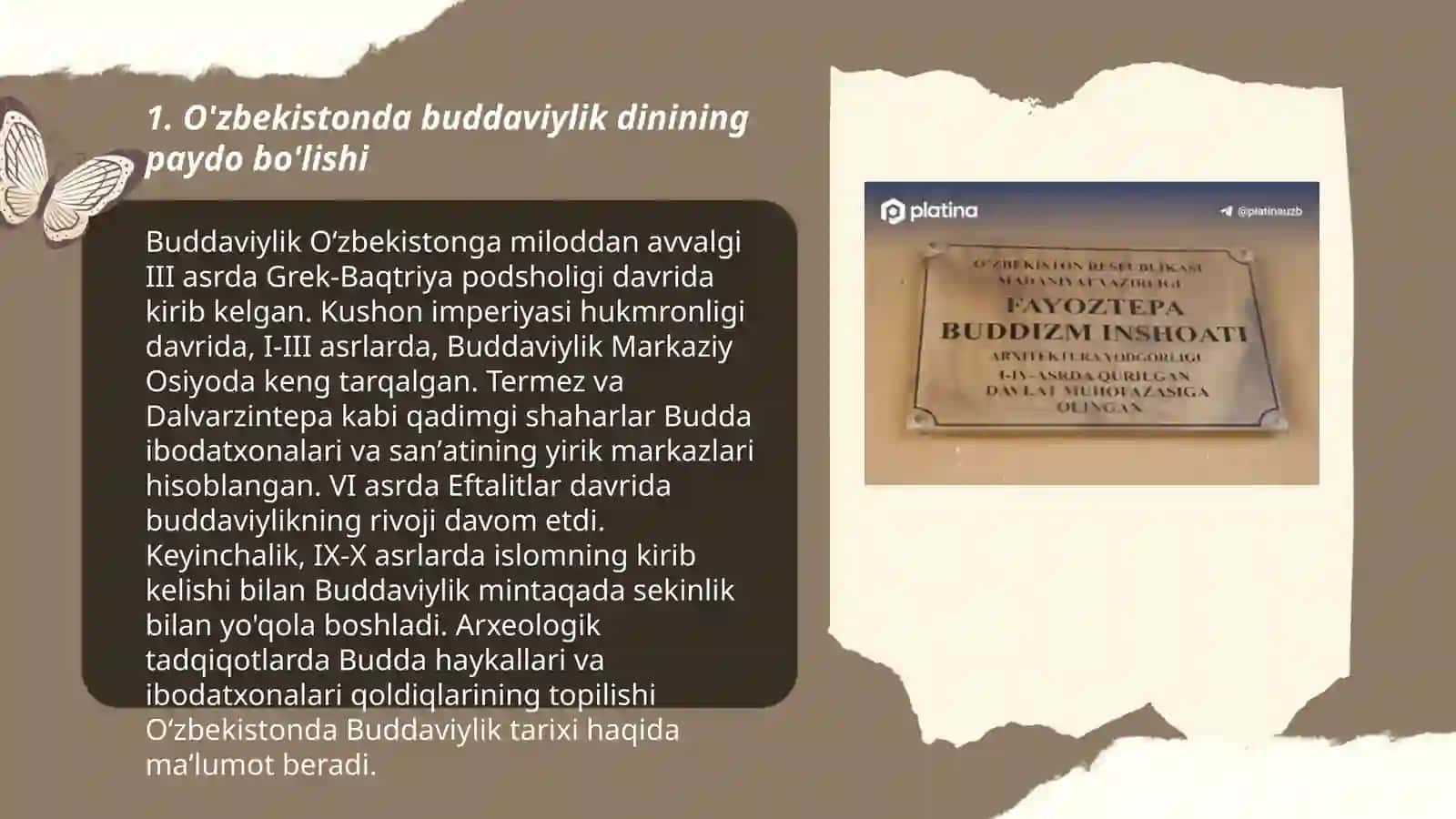 Oʻzbekistonda buddaviylik dinining tarixiy ildizlari (Qoratepa Fayoztepa va Dalvarzintepa)va hozirgi zamon 3