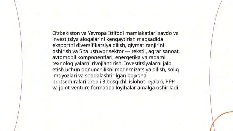 O‘zbekistonning Yevropa Ittifoqi mamlakatlari bilan istiqbolli hamkorliklari 3