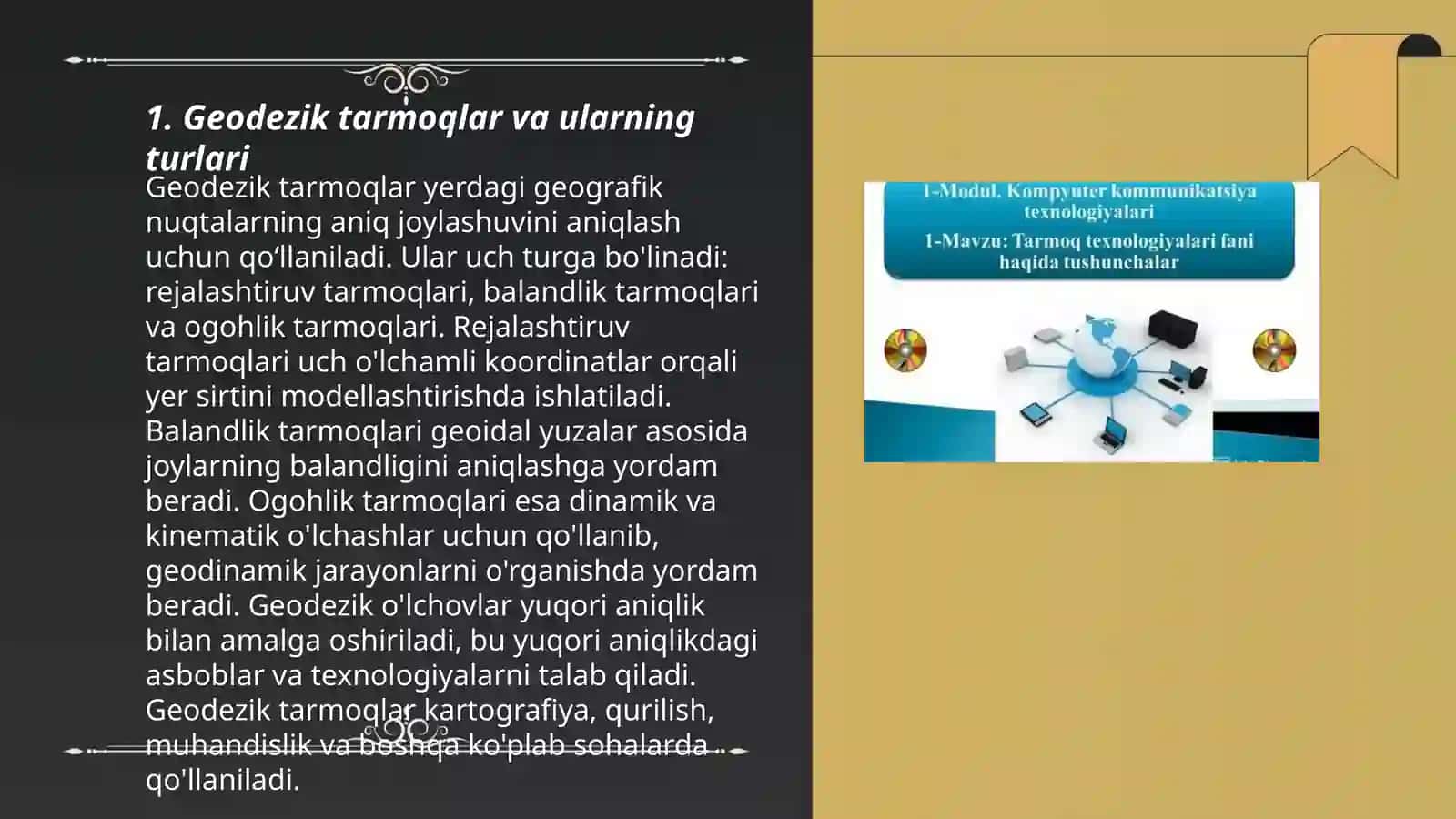 Geodezik tarmoqlari orinterlash burchaklari oʻlchov asboblari va tizimlari haqida 3
