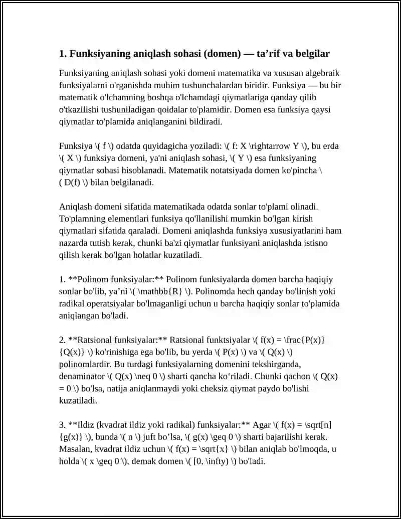 FUNKSIYANING ANIQLASH SOHASI VA QIYMATLAR SOHASI. MONOTON FUNKSIYALAR 3