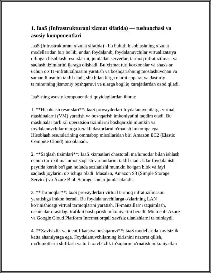 XIZMAT KURSATISH MODELLARI: IAAS, PAAS, SAAS 3