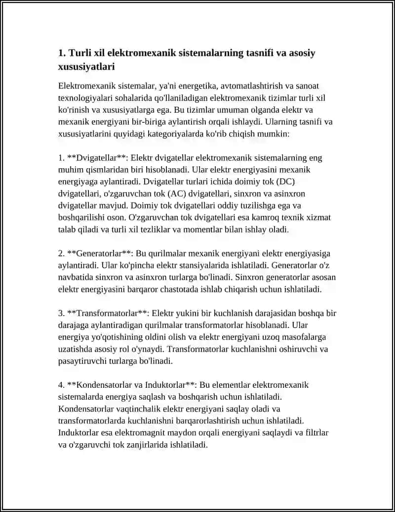 TURLI XIL ELEKTROMEXANIK SISTEMALARINING SOLISHTIRMA TAVSIFI 3