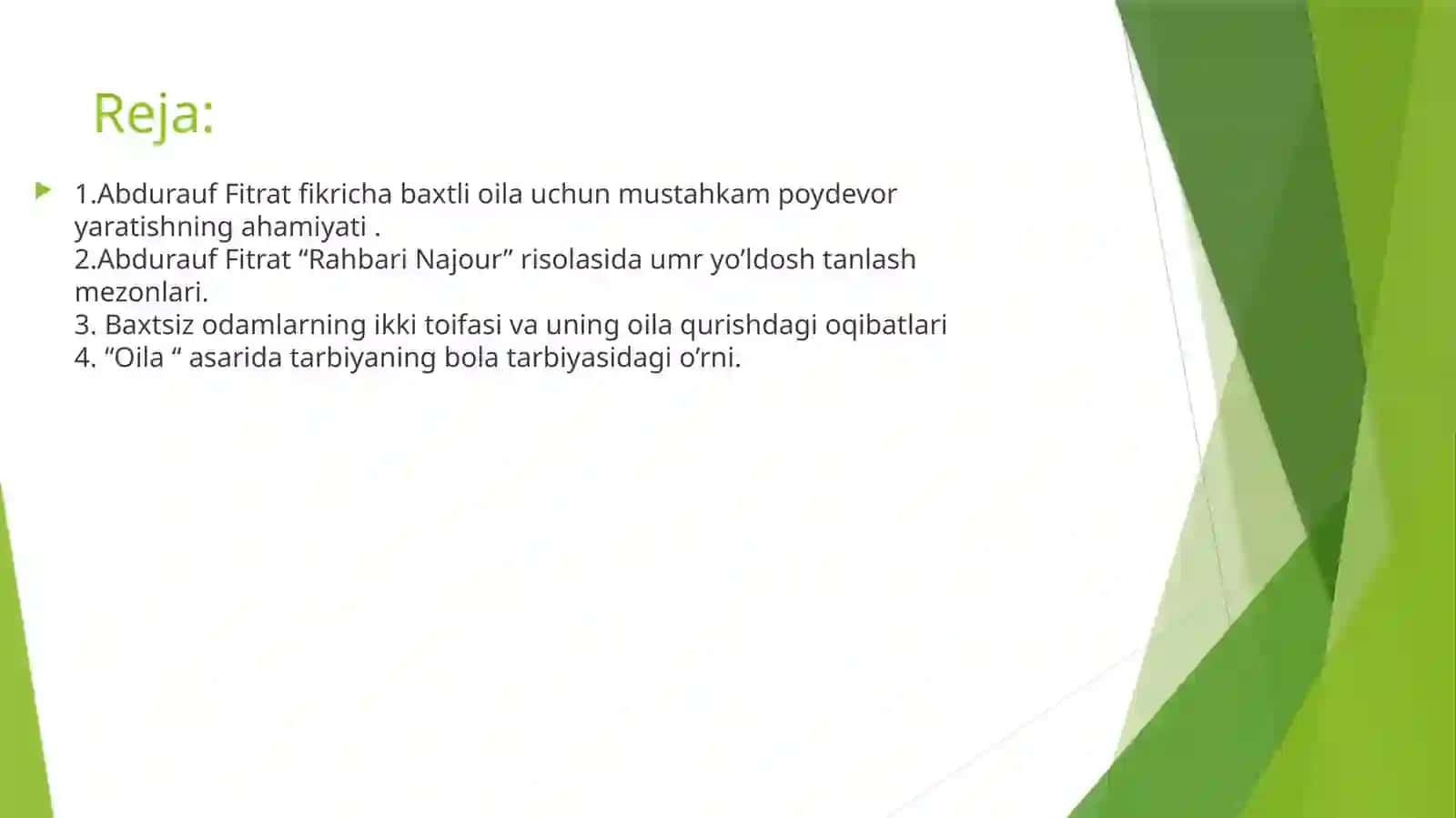 Abdurauf Fitratning "Oila" asarida oila qurish tartiblari va farzand tarbiyasi, "Rahbarinajor" risolasining, "Baxtsizodamlarning ikkitoifasi"ga oid qarashlar 3