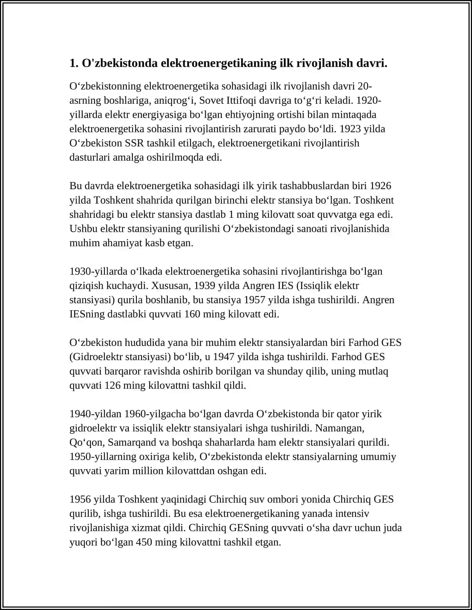 O'ZBEKISTONDA ELEKTROENERGETIKANING RIVOJLANISH TARIXI 3