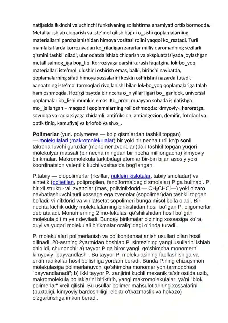Qoplama hosil qiluvchi polimerlar kimyoviy nazariy asoslari 3