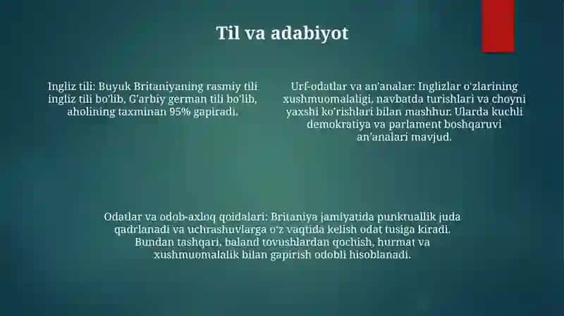 Odatlar va Odamda Odob-axloq: Britaniya misollari 3