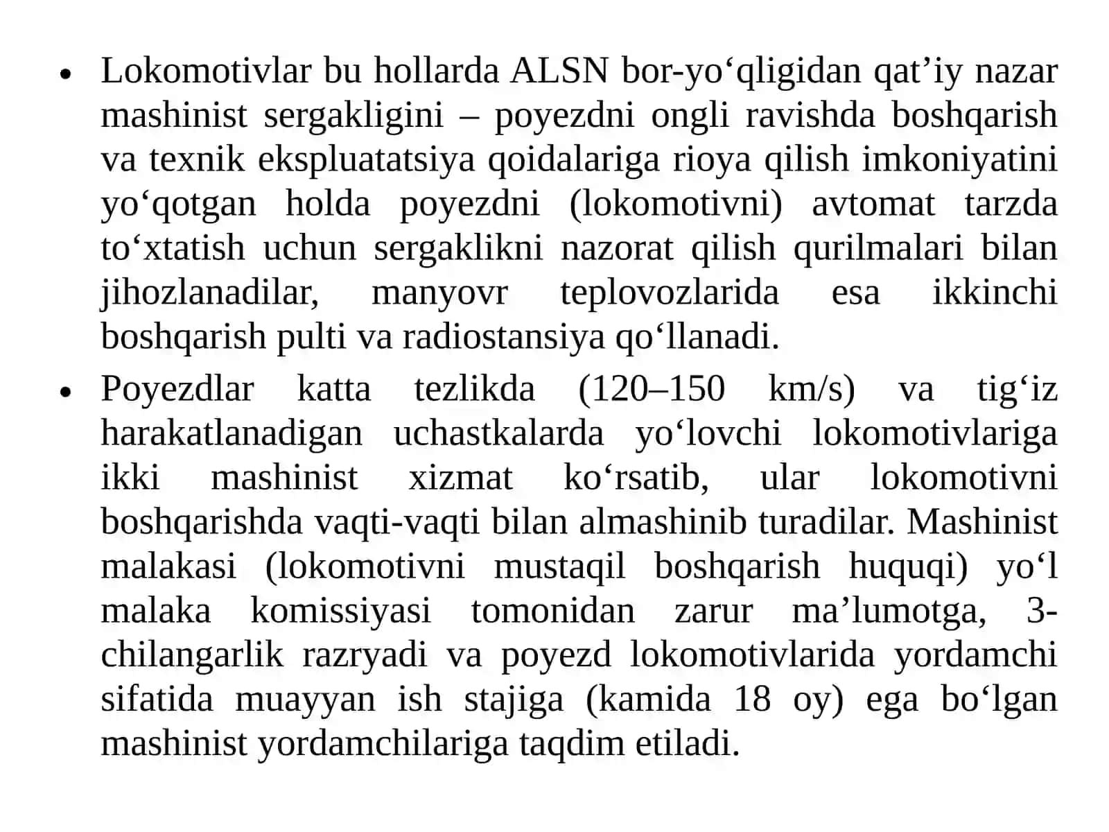 Lokomotivlar brigadasi ishini va dam olishini tashkil etish 3