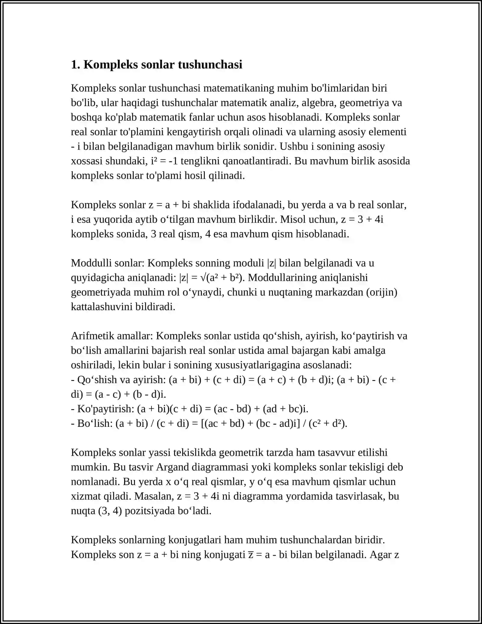 KOMPLEKS SONLAR HAQIDA TUSHUNCHA 3