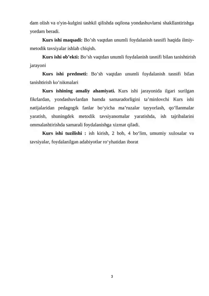 Bo’sh vaqtdan unumli foydalanish tasnifi 3
