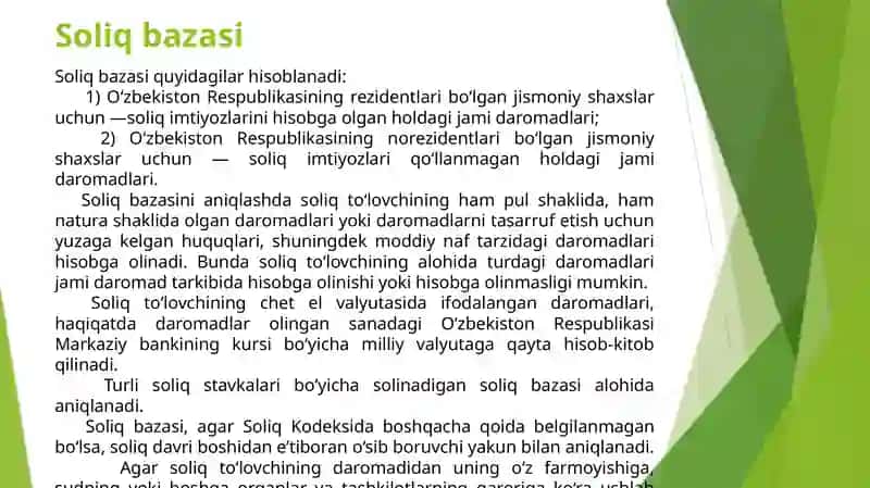JISMONIY SHAXSLARNING TADBIRKORLIK FAOLIYATIDAN OLINADIGAN DAROMADLARINI SOLIQQA TORTISHNING O’ZIGA XOS XUSUSIYATLARI 3
